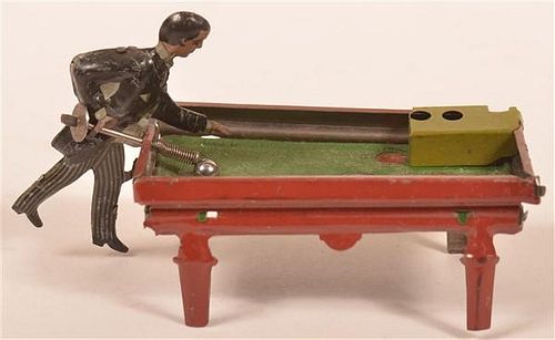 German Tin Lithograph Billiard Player Penny Toy
