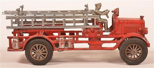 Hubley Cast Iron Ladder Truck with Driver.