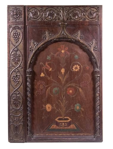 ENGLISH RENAISSANCE REVIVAL CARVED & PAINTED CABINET DOOR