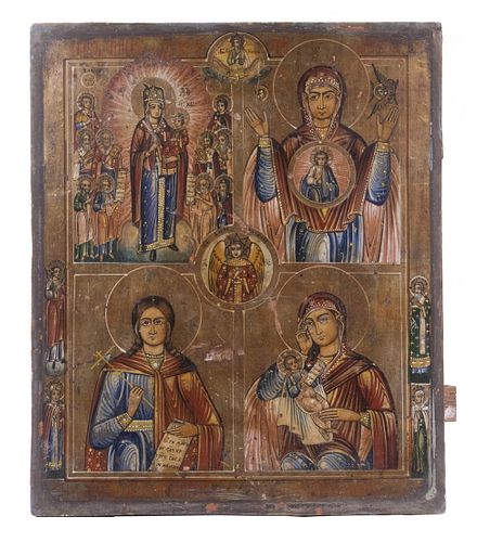 LARGE 19TH C. ROMANIAN ICON OF THE LIFE OF MARY