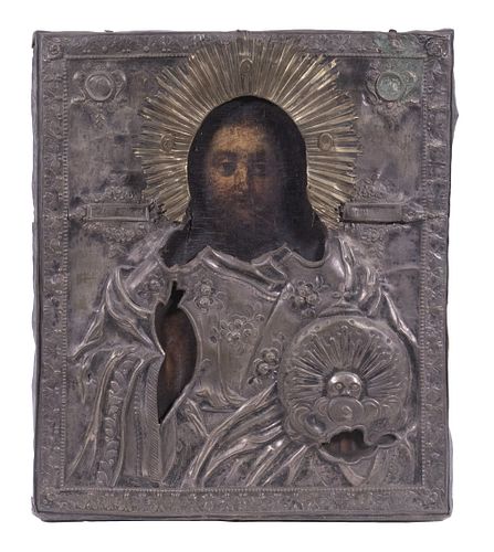 ICON OF CHRIST WITH SILVERPLATE OKLAD