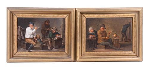 PAIR OF FLEMISH COLLOQUIAL TAVERN PAINTINGS