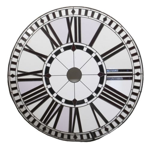 FIVE FOOT DIAMETER LEADED STAINED GLASS STEEPLE CLOCK DIAL
