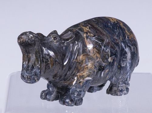 CASED RUSSIAN CARVED LAPIS HIPPO FIGURE