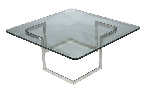 1970'S CHROME COFFEE TABLE WITH HEAVY TEMPERED GLASS TOP