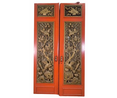 PAIR OF CHINESE TASTE CARVED & GILDED DOORS