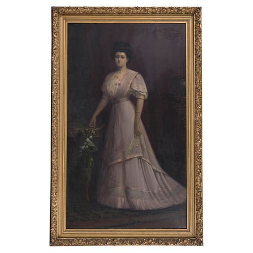 JUAN DE MATA PACHECO (MÉXICO, 1874 - 1956). RETRATO DE DOÑA DOLORES DOSAL GARCÉS. Óleo sobre tela. 210 x 122 cm.