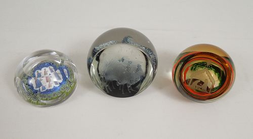 (3) Art Glass Nativity Paperweights.