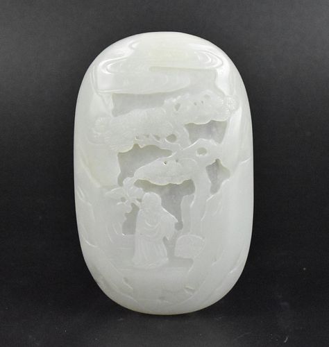 Chinese White Jade Carved Plaque, Qing Dynasty