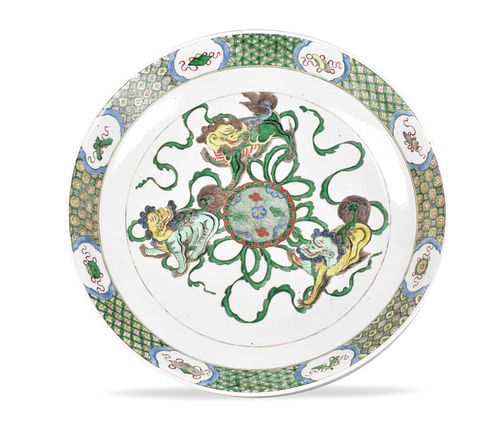 Large Chinese Famille Verte Foo Lion Charger,19thC