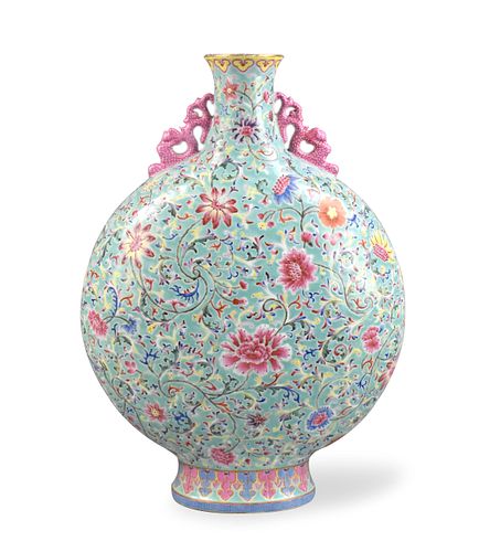Chinese Famille Rose Floral Moon Flask Vase,19th C