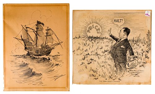 Clifford K. Berryman (American, 1869-1949) Ink on Cardstock Illustrations
