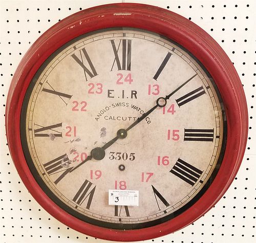 METAL FRAME WALL CLOCK ANGLO-SWISS WATCH CO BATTERY 23" DIAM