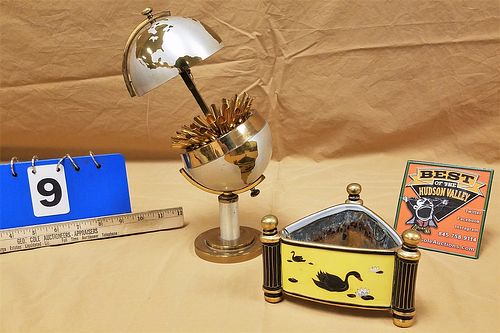 MID CENTURY MECHANICAL GLOBE CIGARETTE HOLDER 8" AND NIPPON PLANTER 3 3/4"H X 6"