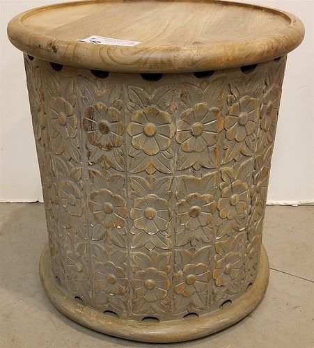INDIAN CARVED WOOD STOOL OR SIDE STAND 18 1/2"H X 17" DIAM