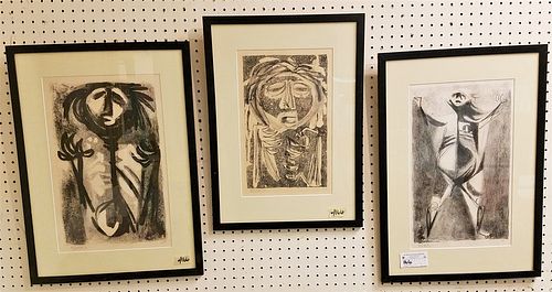 3 FRAMED LITHO ABSTRACTS PENCIL SGND ESPINOZA DUENAS 6/22, 4/13 AND 4/22 18" X 11 1/2", 15" X 9 1/2" AND 17" X 10 1/2"