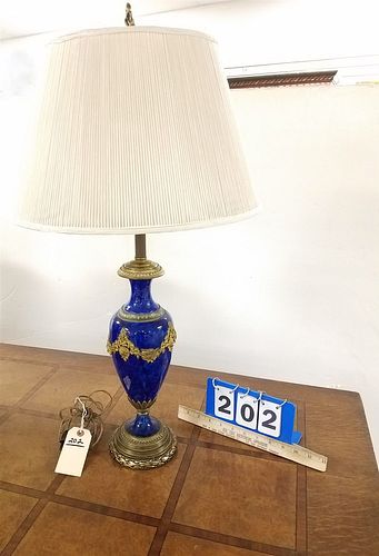 ORMOLU MOUNTED BLUE GLAZE LAMP 31"