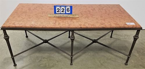 CAST IRON BASE COFFEE TABLE W/ MARBLE TOP 19"H X 49"W X 24 1/2"D