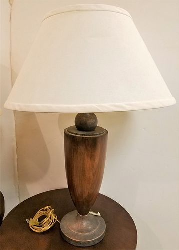 COPPER AND TURNED WOOD TABLE LAMP 29"