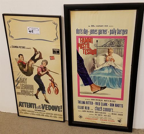 LOT 2 VINTAGE FOREIGN MOVIE POSTERS W/ DORIS DAY 28" X 13 1/2" AND 27 1/2" X 13"