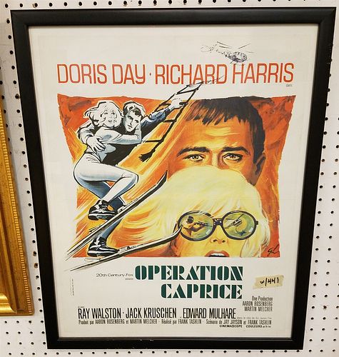 LOT 2 FRAMED VINTAGE MOVIE POSTERS W/ DORIS DAY- FOREIGN THE MAN WHO KNEW TOO MUCH 26" X 18" AND "OPERATION CAPRICE" 25 1/2" X 18 1/2"
