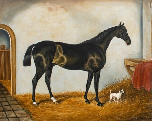 BLACK HORSE OIL PAINTING