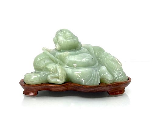 Chinese Hardstone Laughing Buddha with Stand