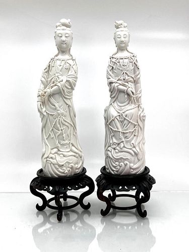 Pair of Blanc de Chine Porcelain Guanyin
