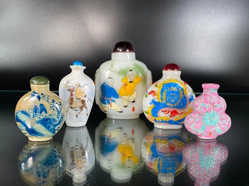 Group of Five Assorted Snuff Bottles