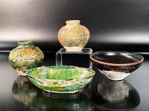 4 Chinese Antique Stoneware Bowls and Jars