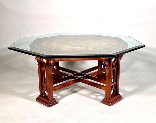 Mahogany and Glass Coffee Table, Modern