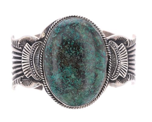 Large Navajo Thunder MT. Turquoise Cuff by G. Hale