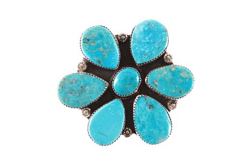 Navajo Large Fox Turquoise Ring by R. Johnson