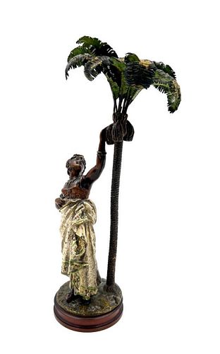 Cold Painted Bronze Figure of a Turkish Girl Under Palm