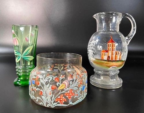 Three European Enameled Glass Items