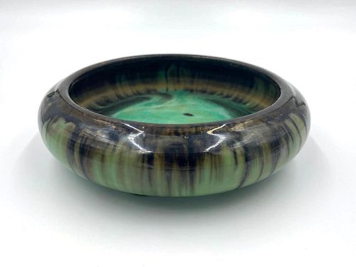 Fulper Pottery Black Drip Low Bowl