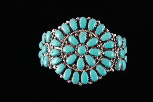 Navajo Turquoise Cluster Bracelet by J&W Begay