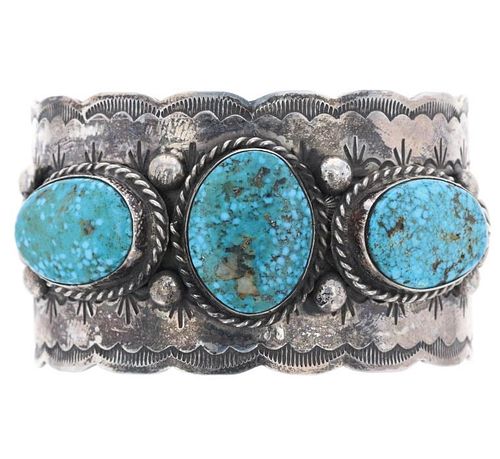 Navajo Spider Web Kingman Turquoise Cuff by B. LEE