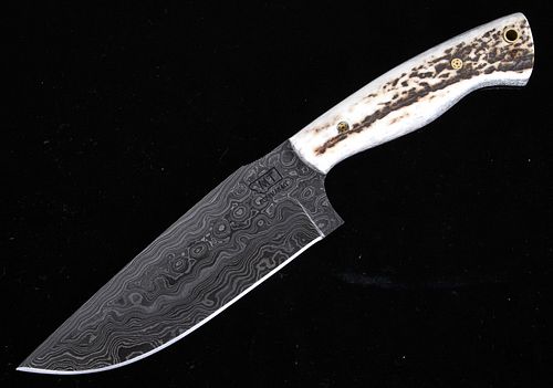 Stag Antler and Damascus Knife by M.T.K.