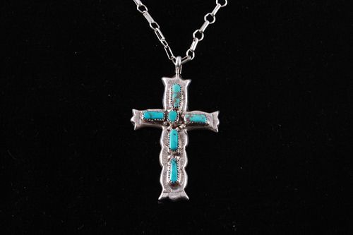 Navajo G&L Leekity Turquoise Navajo Cross Necklace
