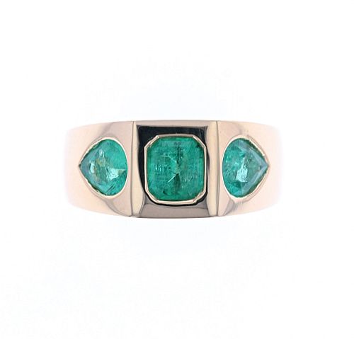 Tri-Stone Trinity Emerald & 18k Yellow Gold Ring