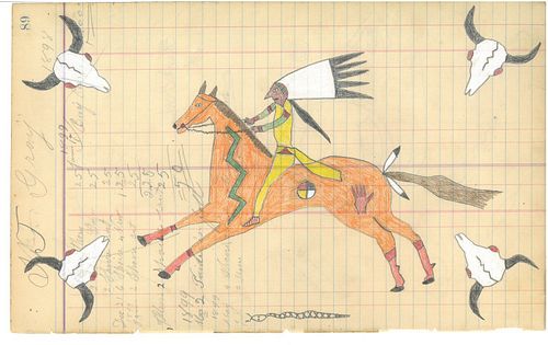 1898 Original Blemmingham Indian Ledger Art