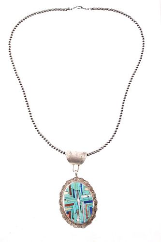Navajo Sterling Silver Multistone Inlaid Necklace