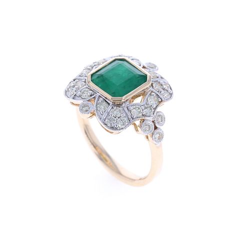 Oscar Friedman Natural Emerald & Diamond 14K Ring