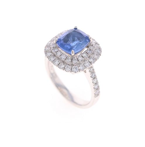 GIA Unheated Sapphire Diamond Platinum Ring