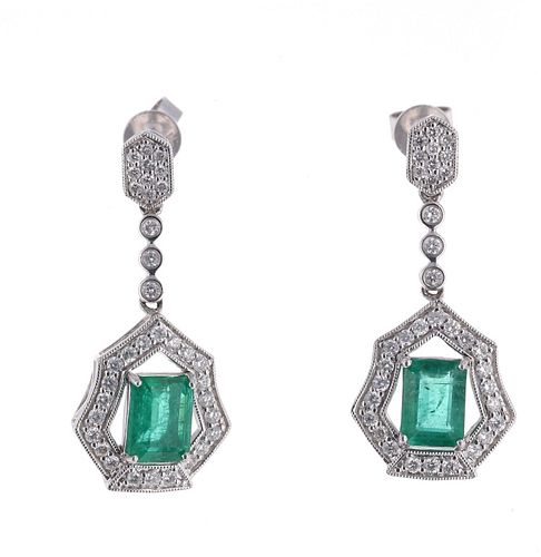 2.80cts Emerald Diamond & Platinum Earrings