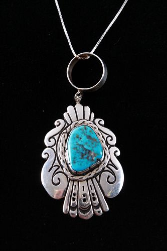 Navajo Tommy Singer Blue Gem Turquoise Necklace