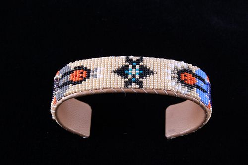 Navajo Beaded Hide Over Copper Bracelet by C.S.