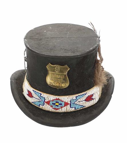 1800-1900 Top Hat w/ Beadwork & Badges