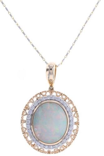 White Opal Diamond & 14k Yellow Gold Necklace